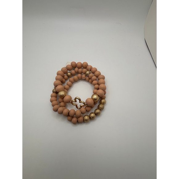 Unbranded Jewelry - Clover Beige Gold Beaded Bracelet Set